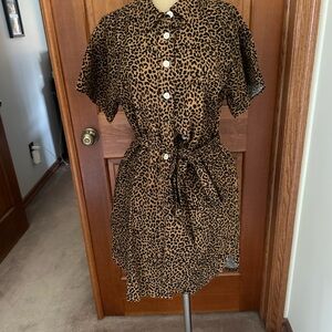 J. Crew Leopard Print Mini Shirt Dress in Brown and Black
